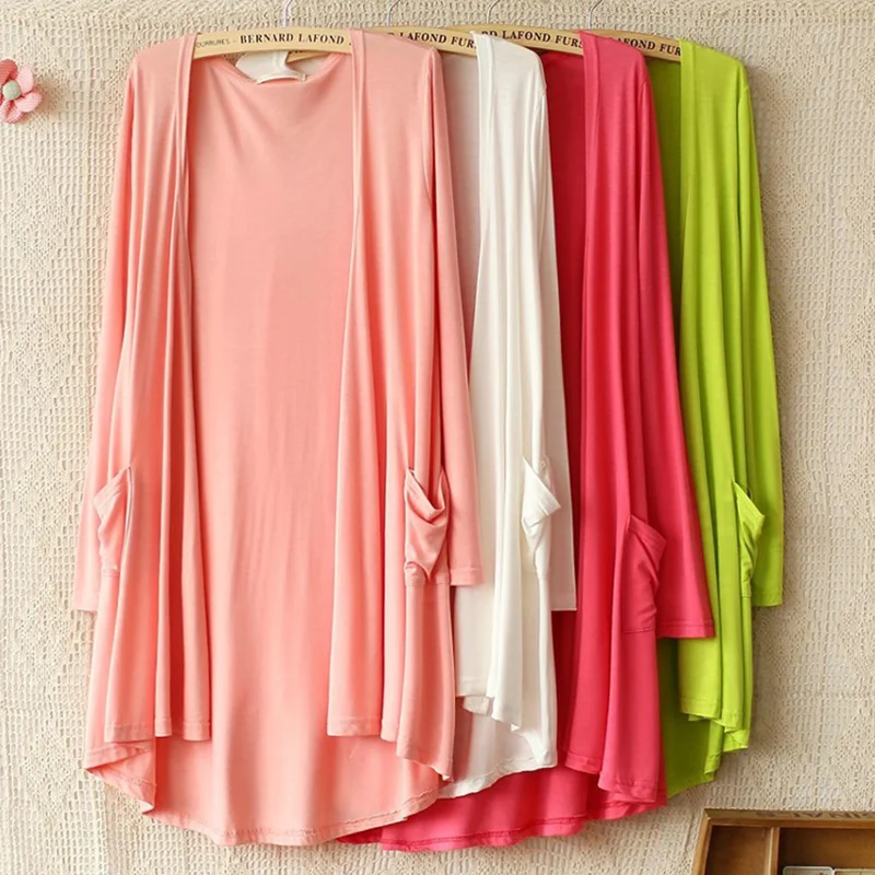

Modal Long Sleeve Open Cardigan Women's Summer Thin Sun Protection Medium Length Outerwear plus Size Air Conditioning Shirt S...