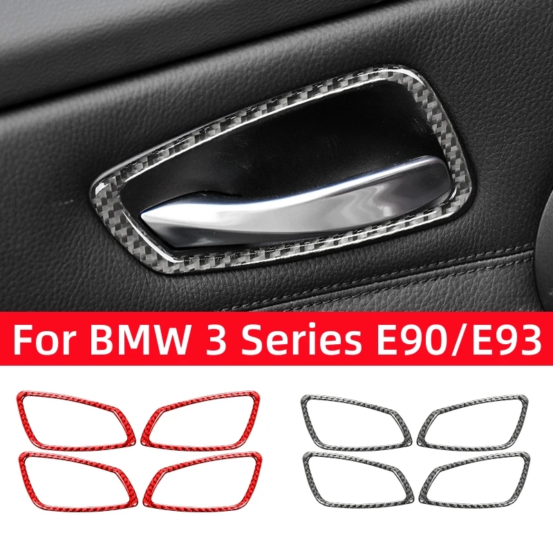 For BMW 3 Series E90 E92 E93 M3 2005-2012 Accessories Carbon Fiber Car Interior Door Handle Decoration Ring Trim Cover Stickers