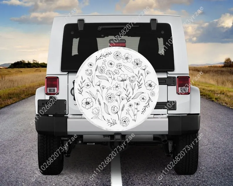 

All White Botanical Various Models Spare Tire Cover Sand Dust Prevention Protect Wind Rain Tire Cover Sturdy Durable Tire Covers
