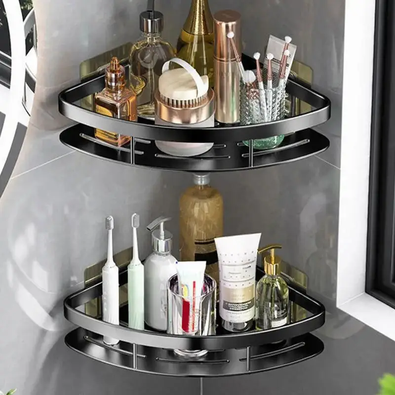 

Bathroom Storage Rack No Drill Shelves Wall Mount Corner Shelf Shower Holder For WC Shampoo Organizer Bathroom Accessories