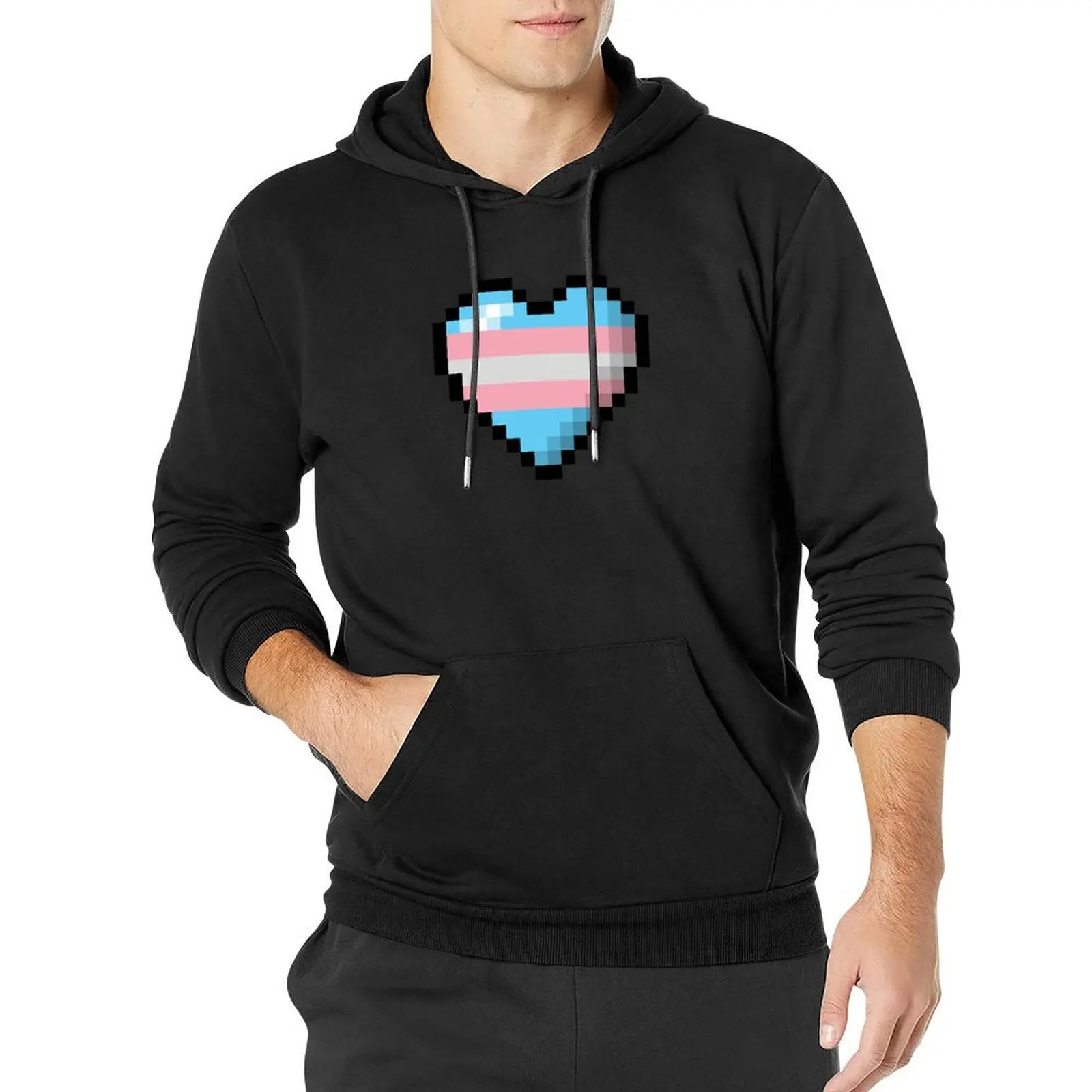 Large Pixel Heart Design in Transgender Pride Flag Colors Pullover Hoodie men clothes men clothing men wear hoody