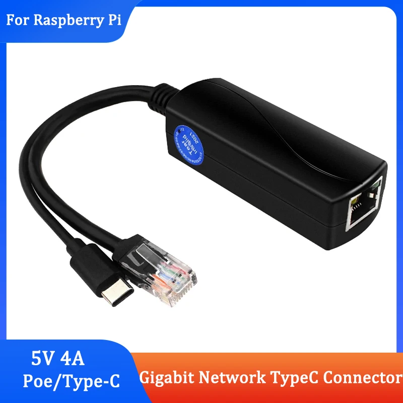 فاصل USB نوع C PoE ، جهاز تقسيم Gigabit PoE ، موصل 5V ، موصل 4A ، Raspberry Pi 5V ، 47 Mbps