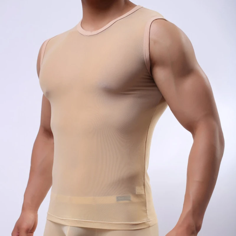 Transparent Mesh Tank Tops Man Sexy Sleeveless Vest Breathable T-shirts Male See Through Tee Shirt Undershirts Muscle Singlets