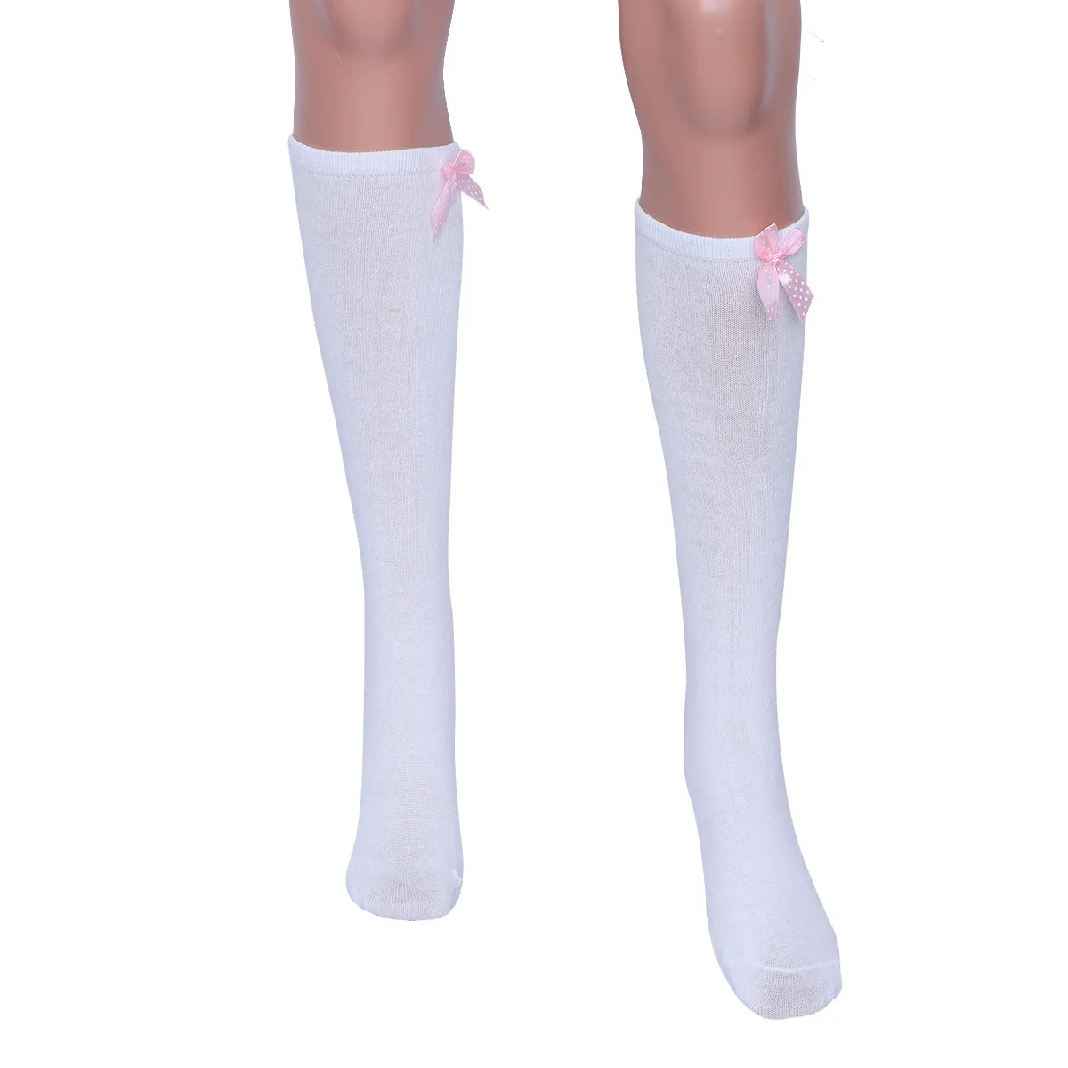 

1Pair Girls Long Socks For Kids 1-8 Years Old Thick Cotton Bow Over The Knee Striped Stockings Warm High Socks White