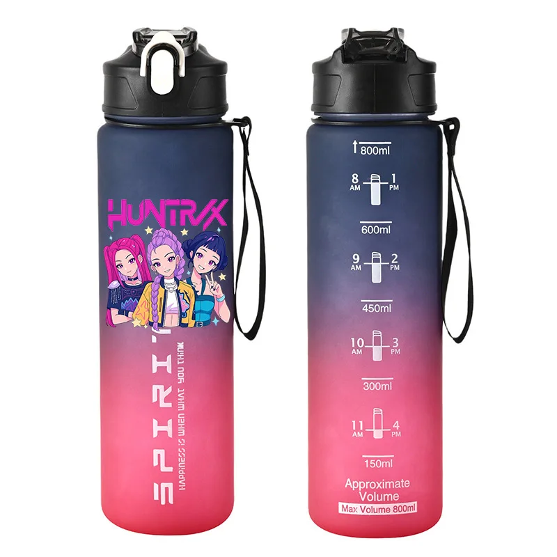 Butelki na wodę 800ml Kpop Demon Hunters dla dziewczyn i chłopców, na zewnątrz, anime, przenośne, duże kubki do picia ze słomką, sportowe butelki z kreskówkami.