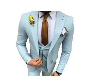 Jas Pernikahan Klasik Dibuat Khusus untuk Pria Biru Muda Formal Slim Fit 3 Piece Pesta Bisnis Prom Pria Tuksedo Blazer Fashion Pria