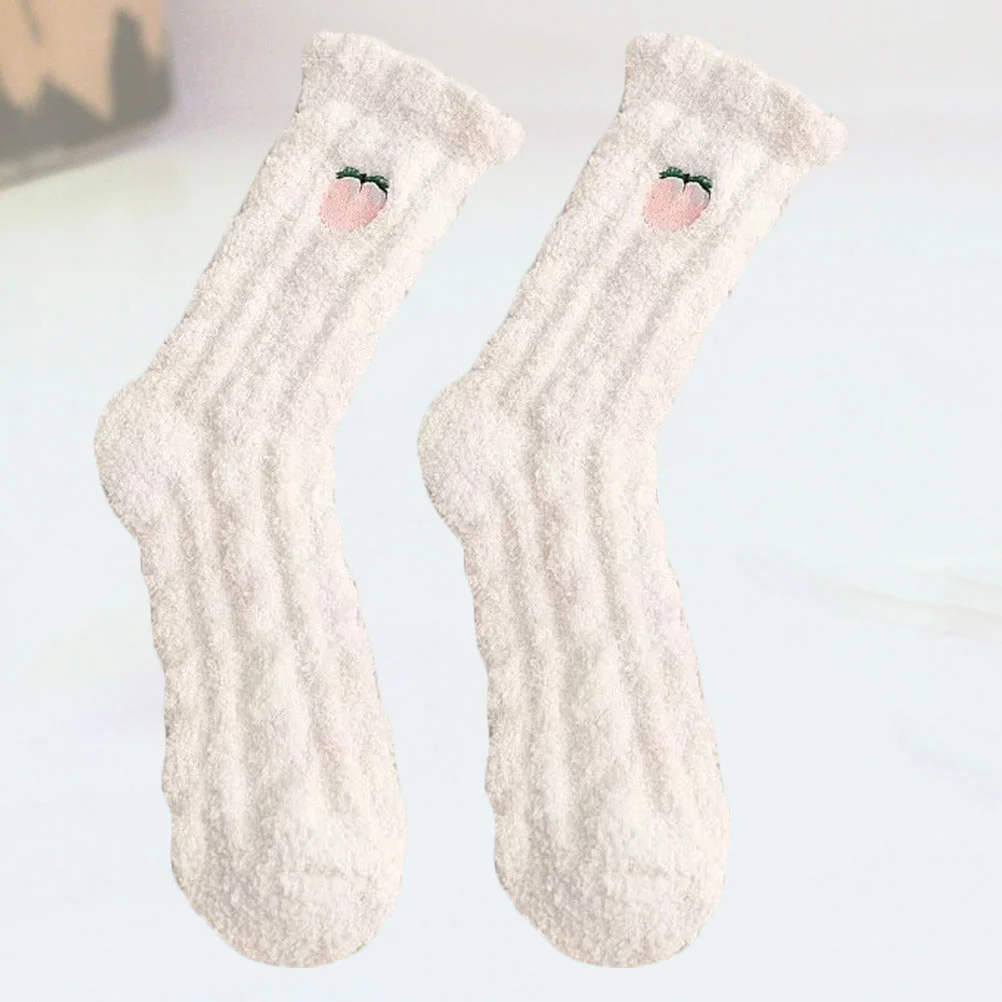 

Coral Fleece Socks Room Floor Sleep Stockings Slip on Slippers for Women Winter Fruitful Towel Fluffy Tube Thick