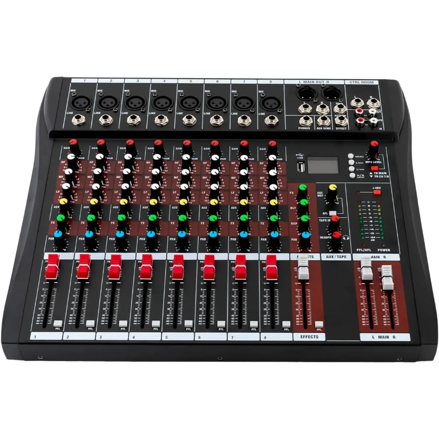 NEW 8 Channel Audio Mixer, Bluetooth USB Live Studio GDAE10 DJ Professional Mixing Console Power Amplifier Sound Board Desk System 8