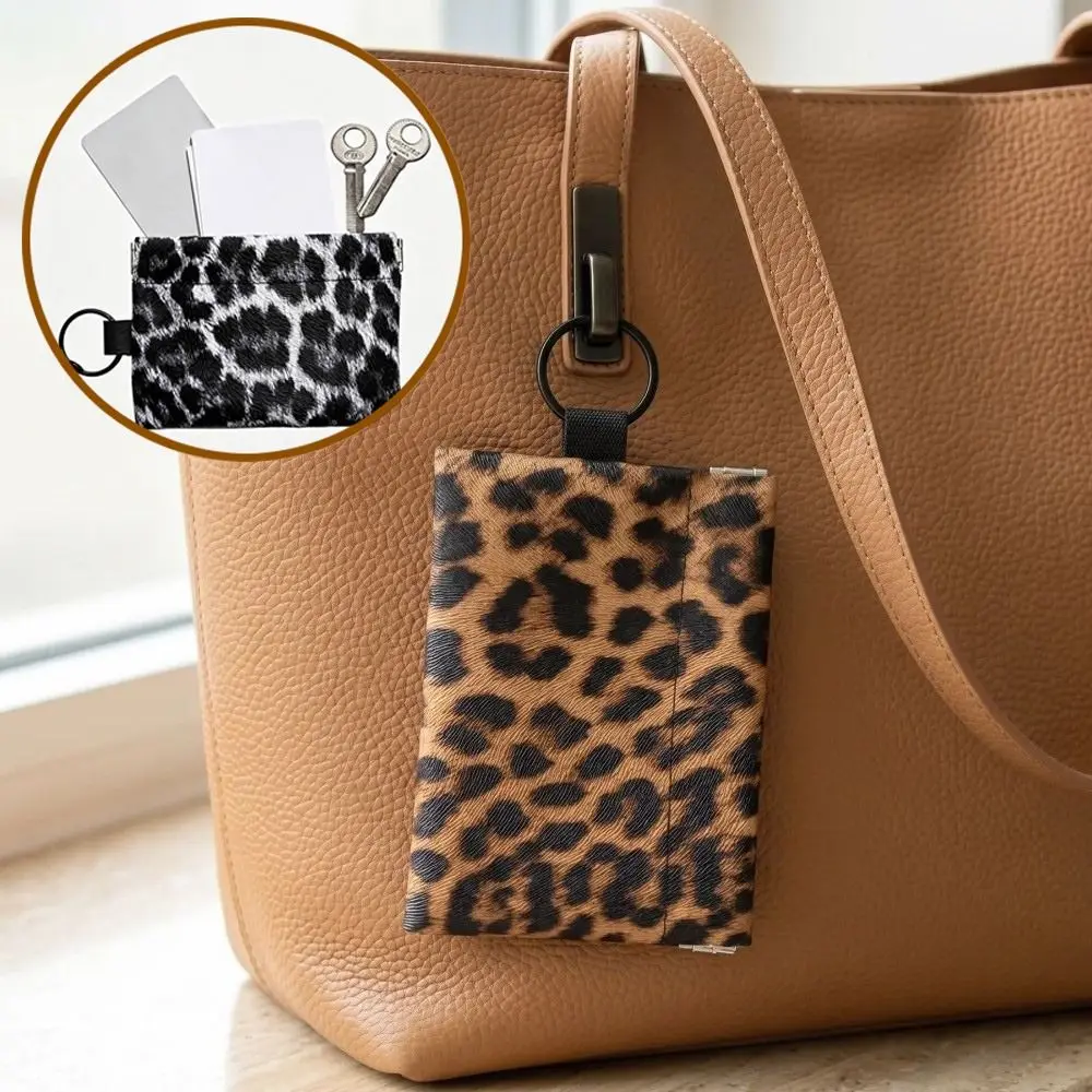 New Leopard Print Coin Purse Automatic Closure Squeeze Opening Card Holder Portable Key Ring Pouch Men Women