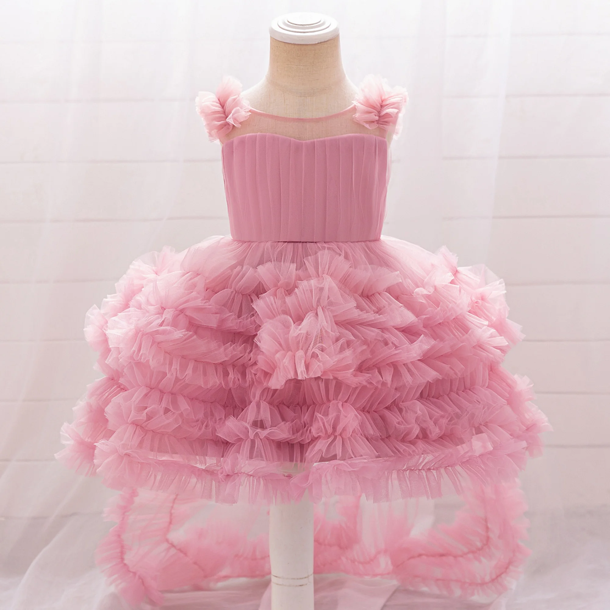 Tail Baby Girls Dress Kids Gowns Newborn Lace Princess Clothes For Child Birthday Party Costume Baby Girl Christening Dress