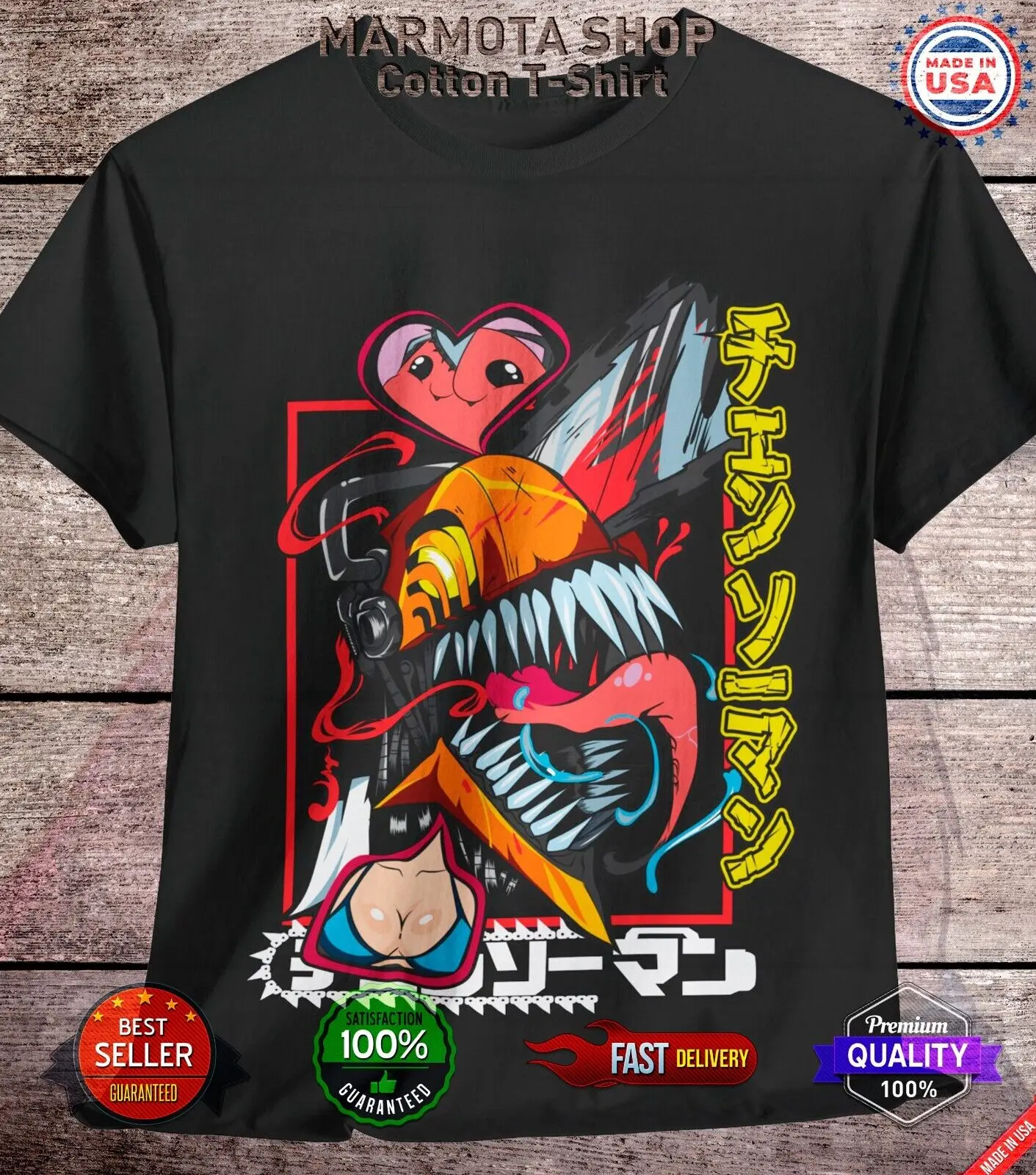 Denji Chainsaw Man Shirt Anime Tee T-Shirt Pochita Horror Manga Otaku Makima