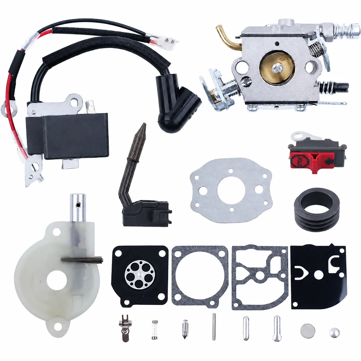 Carburetor Ignition Coil Oil Pump Diaphragm Gasket Kit Kill Switch for Husqvarna 136 137 141 142 Chainsaw Replaces C1Q-W29E
