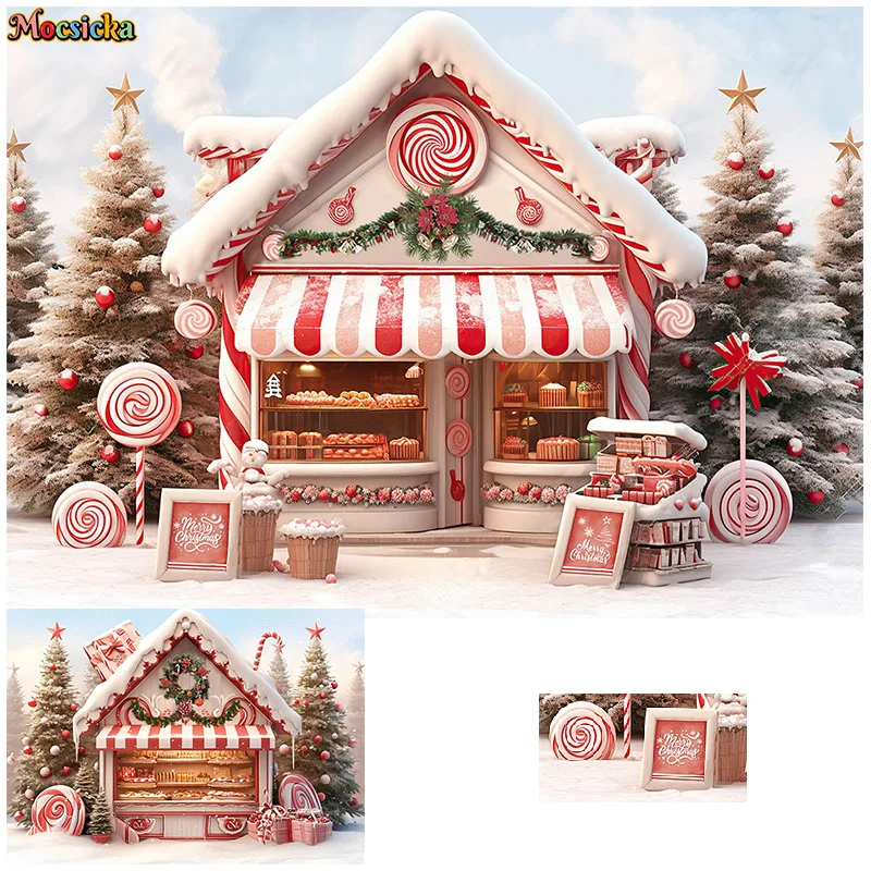 

Winter Photography Background Christma Season Xma Tree Candy House Backdrop New Year's Eve Party Kid Birthday Portrait Studio