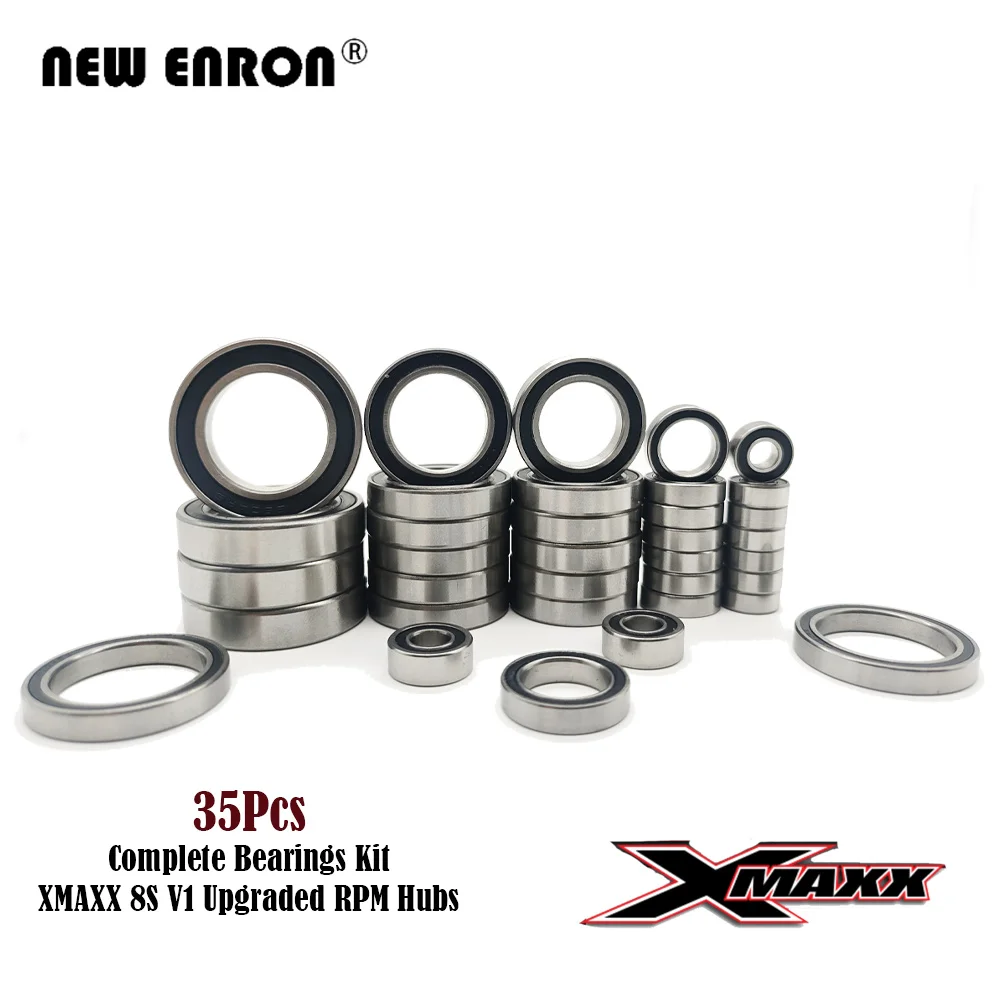 Pre-Greased Complete Bearings 35Pc Kit Chrome Steel Black Sealed Fits RC Car 1/5 Traxxas X-MAXX XMAXX 8S V1 Upgraded RPM Hubs