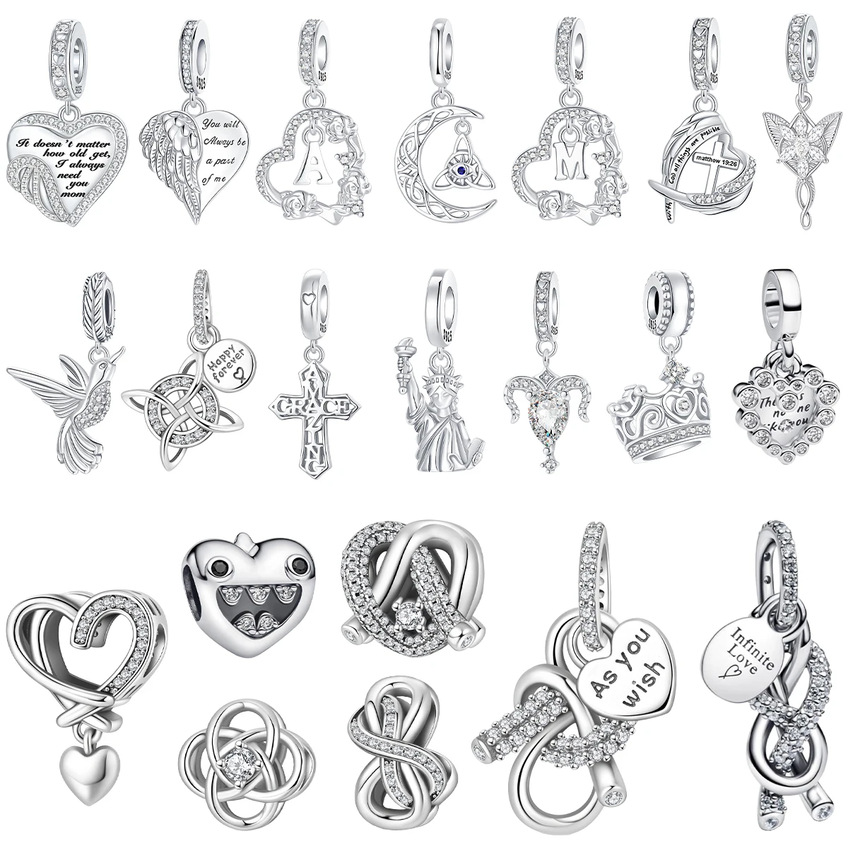 

Новые оригинальные подвески из стерлингового серебра 925 пробы, сердце, бесконечный символ, корона, бусины, подвески, подходят для браслета, ожерелья, ювелирные изделия своими руками, подарок