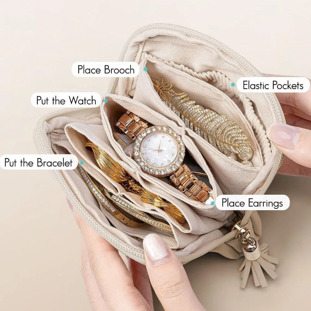 

Tassel Jewelry Packing Bag PU Leather Rings Necklace Jewelry Storage Case Large Capacity Organizer Mini Cosmetic Bag Travel
