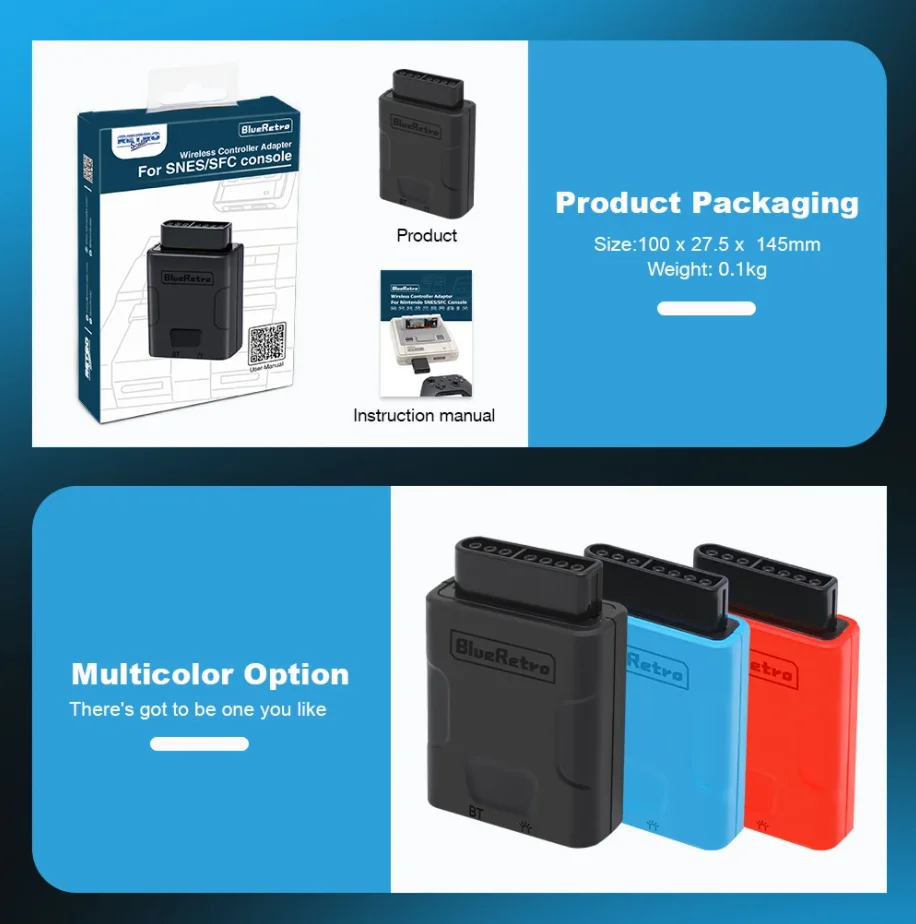 ใหม่ BlueRetro Wireless Controller อะแดปเตอร์สําหรับ SNES SFC คอนโซลสนับสนุน PS4 PS5 Switch Pro Switch Xbox One S Controller