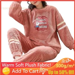 Autumn Winter Plush Womens Pajamas Sets Thick Fleece Cartoon Printed Sleepwear Velvet Homewear Kawaii Girsl Pijamas Mujer Pyjama