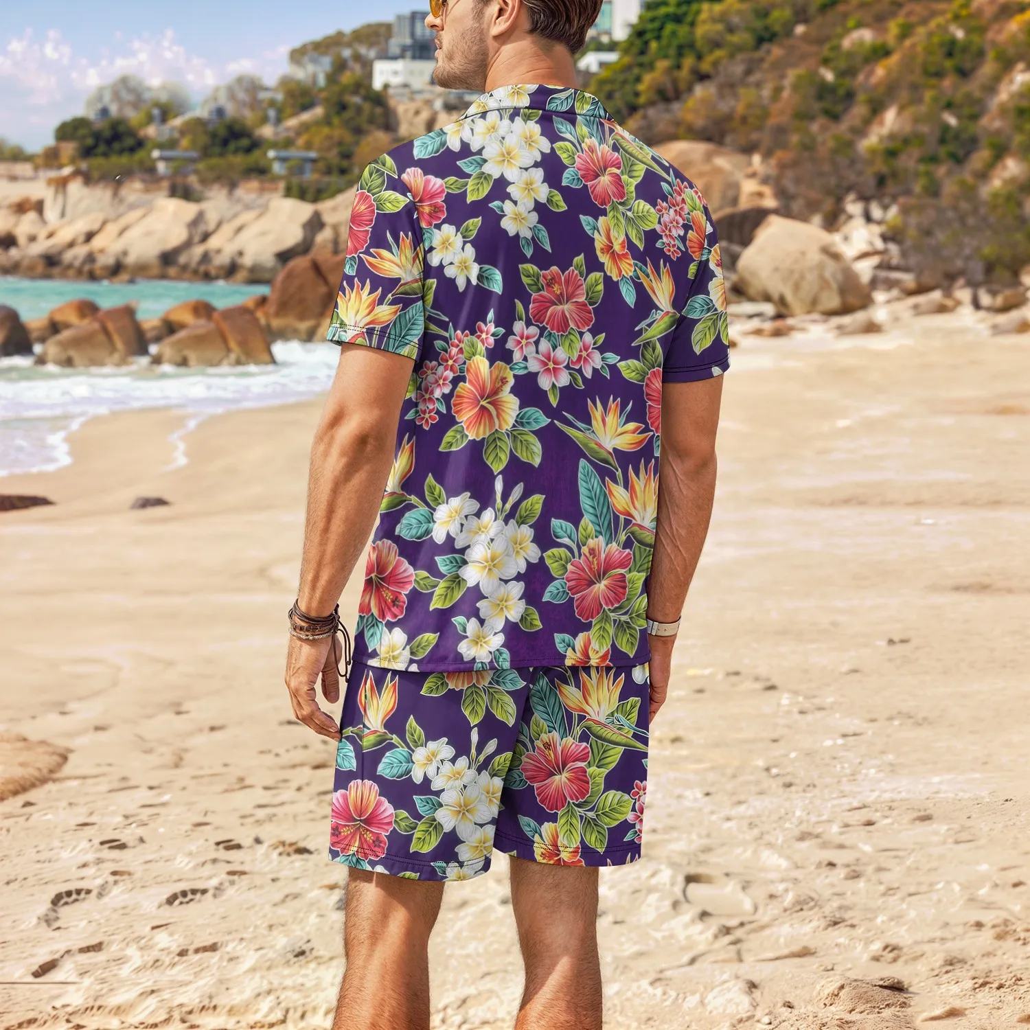 2025 Fashion Palm Tree Tropical Men's Degree 3D Printed Hawaiian Shirt and Shorts Set Casual Fashion Short Sleeve Shirt Set for