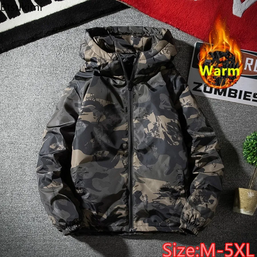 Men's Camouflage Parkas Jacket Autumn Winter Thickened Warm Waterproof Jacket Outdoor Hiking Fishing Hooded Cotton-padded Coats