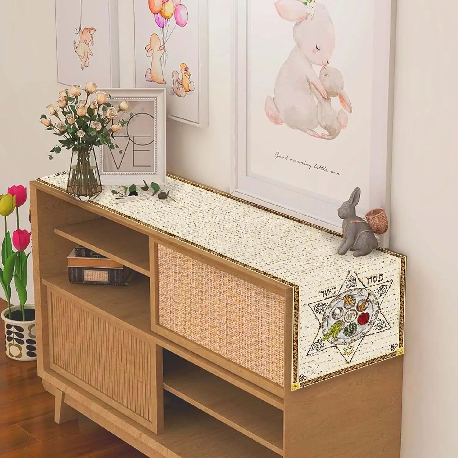 سعيد المرور الجدول عداء اليهودية تمرير الزينة Pesach ستار ماتزاه لوحة الجدول العدائين المطبخ طاولة طعام ديكور #5