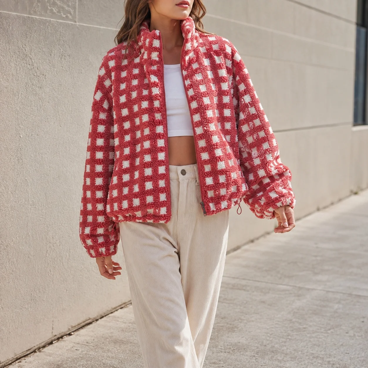 Loose Fit Casual Coat Regular Length Literary Retro with Wrinkle Resistant Finish Zipper Closure Thick Women Autumn Jacket