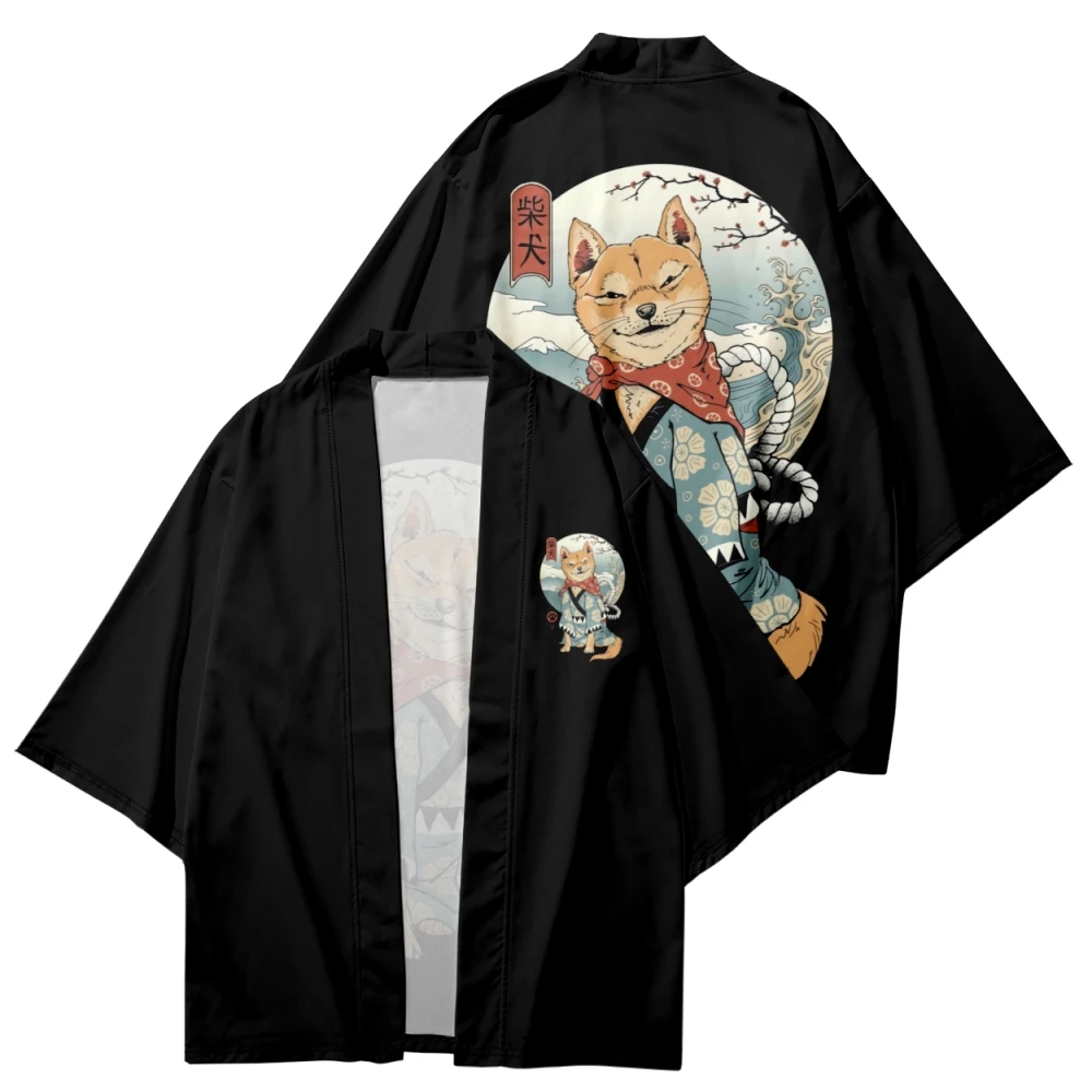 Plus Size 4XL 5XL 6XL Summer Japanese Shiba Inu Print Kimono Streetwear Cardigan Women Men Oversized Haori Top Yukata