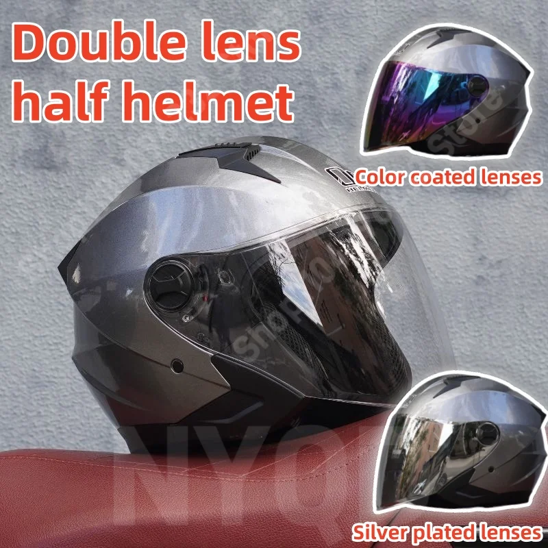 ORZ Electric Bicycle Helmet Motorcycle Dual Lens Winter Half Helmet Crash Helmet Motorcycle Colored Lenses