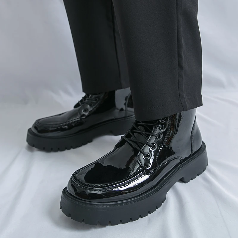 

Autumn Men Platform Boots Casual PU Leather Shoes Fashion Design Motorcycle Boots Thick Sole Sneakers Party Dress Shoes