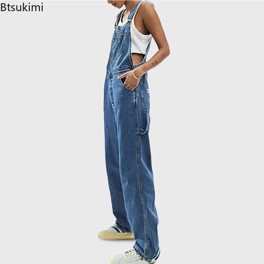 2025 Men Jeans Multi-pocket Denim Overalls Street Style Jumpsuits for Men Casual Loose Suspender Pants Retro One Piece Trousers