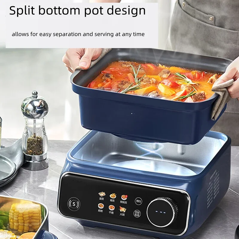 Caldera eléctrica multifuncional de acero inoxidable de tres capas, estofado de cocina de gran capacidad, una caja de vapor multifuncional