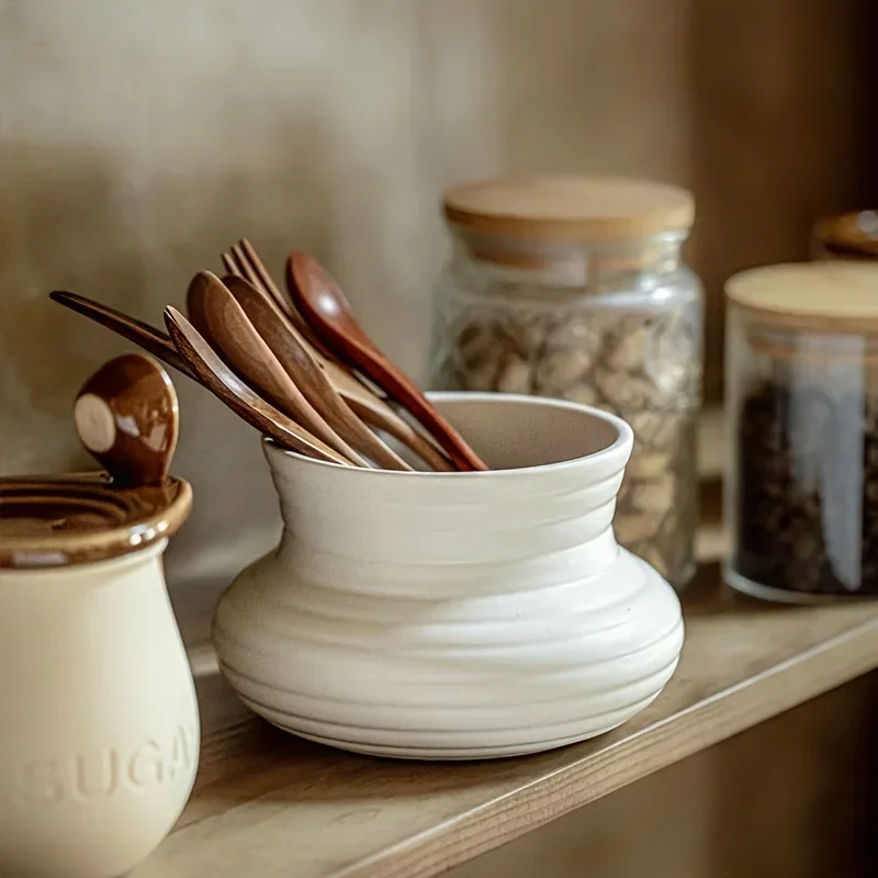 Ceramic Canister Storage Container Space-Saving Organizer Modern Cabinet Countertop Decor Flower Pot Kitchen Storage Bottle