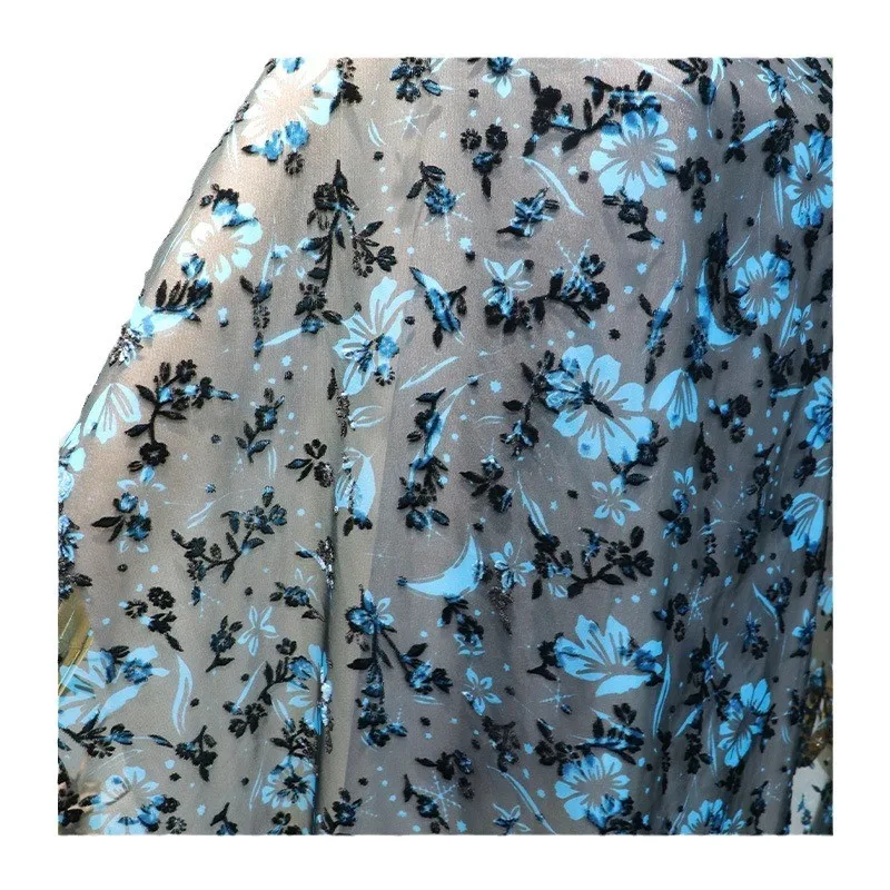 Velvet printed women's clothing fabric silk cheongsam dress