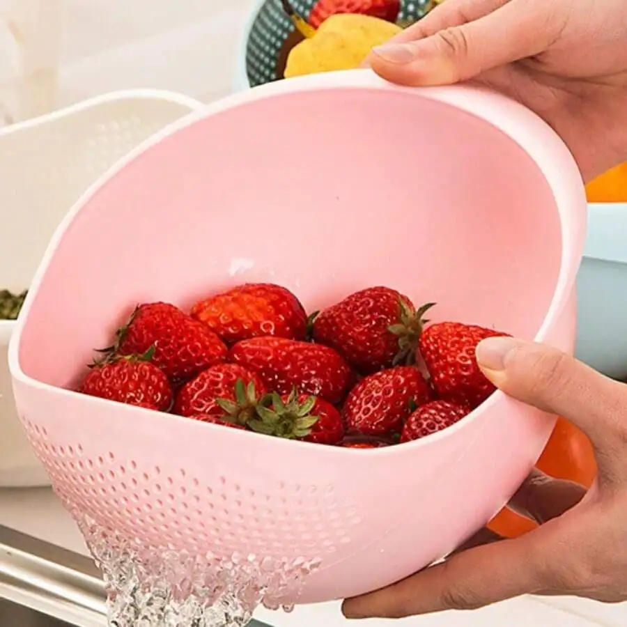 

1pc-Thickened Multifunctional Rice Washing Machine Vegetable And Fruit Basket Drain Washing Vegetable Basket Home Kitchen Drain Basket Plastic Rice Washing Basket