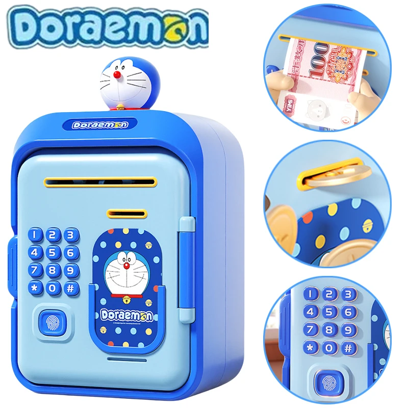 Doraemon Cartoon Electronic Bank Cash Box Anime Automatic Rechargeable Safe Password Saving Money Box Children Birthday Gifts