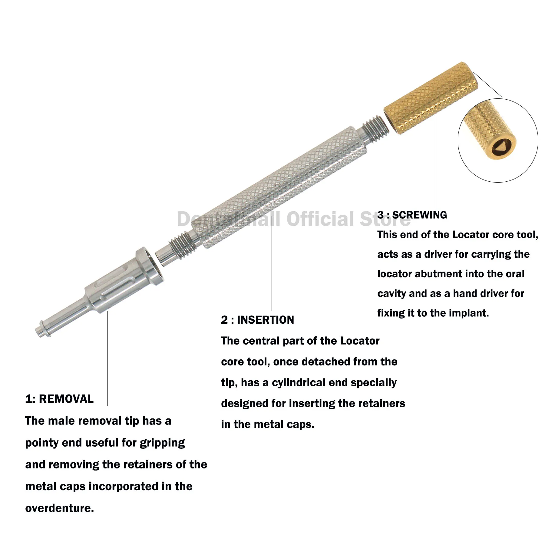 Dental Implant 3 in 1 Dental Locator Core Tool Metal Handle Tool Insert Drivers for Various Types of Torque Wrenches Available