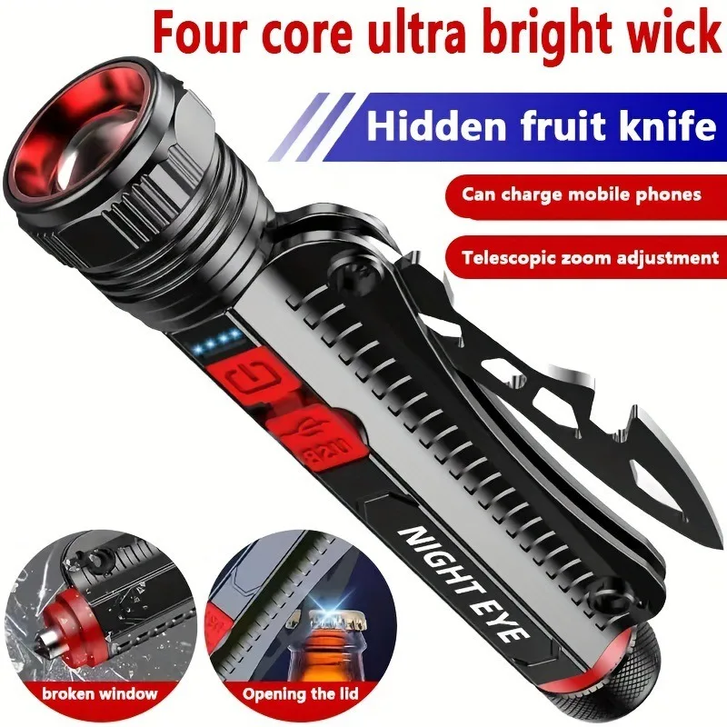 متعددة الوظائف عالية الطاقة مصباح ليد جيب ضوء العمل قابلة للشحن ضوء قوي الشعلة التخييم فانوس خارجي سلامة المطرقة الخفيفة #1