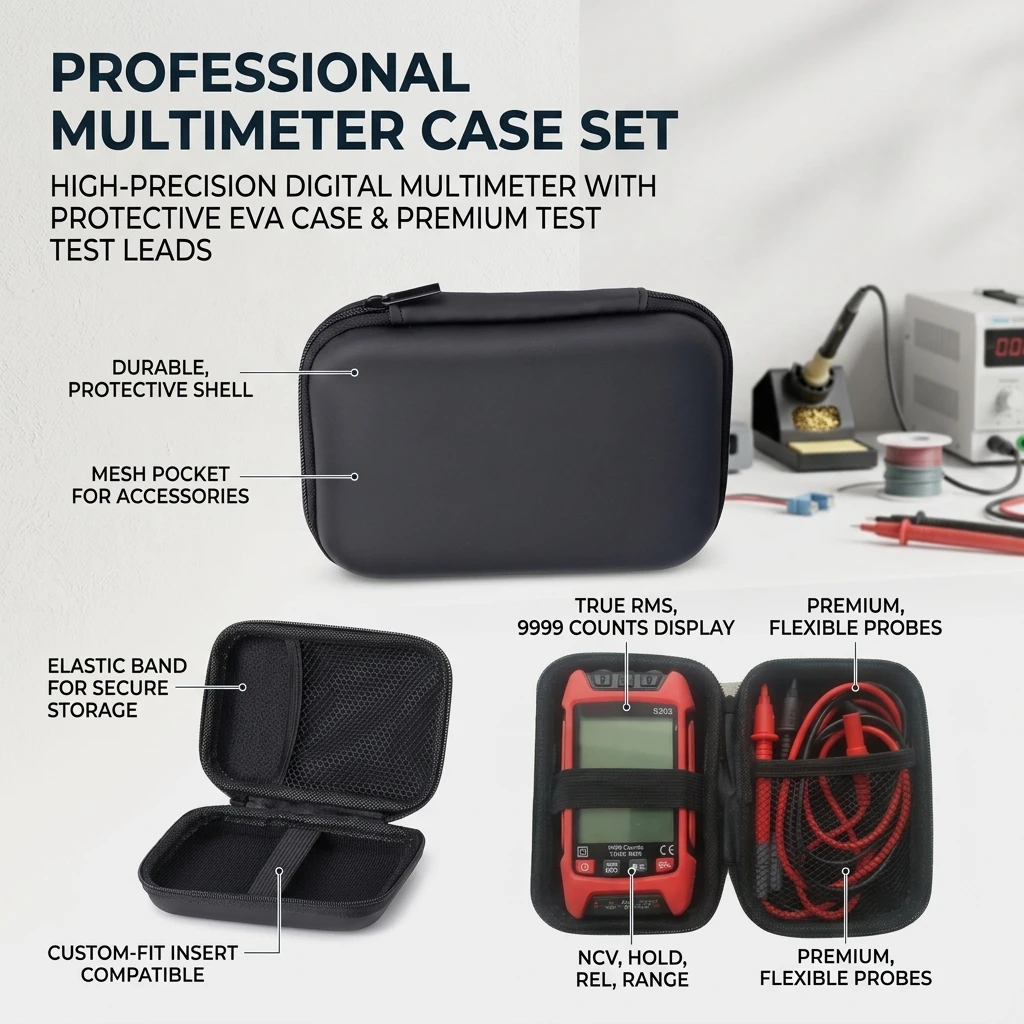 Portable Hard Shell Digital Multi-meter & Wireless Inflation Pump Storage Bag - Organized Carry Case for Electronics