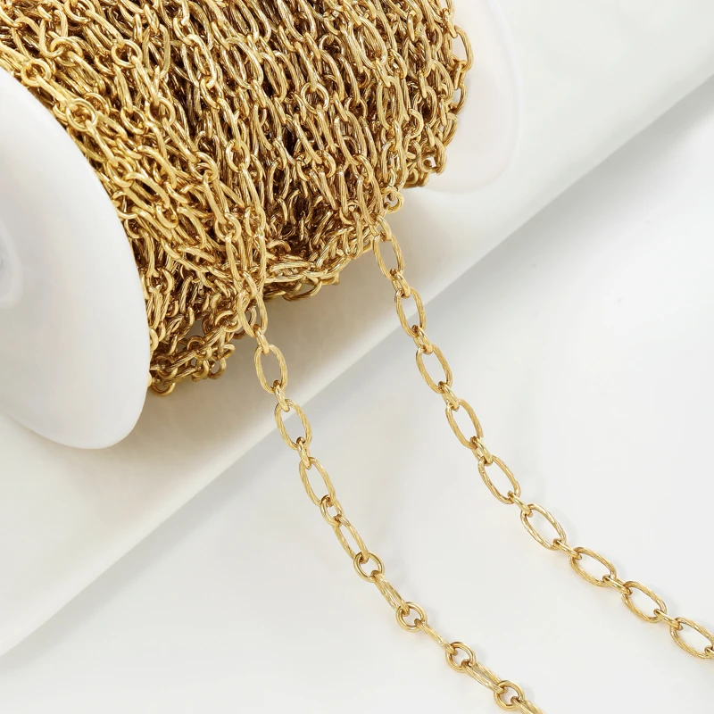 

18-каратное позолоченное латунное витое тросовое цепочка для ювелирных изделий, объемная цепочка O-образной формы 4,5*9,5 мм для изготовления ожерелья своими руками