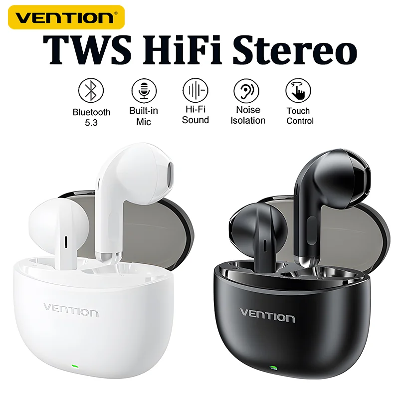 Vention TWS Wireless Bluetooth 5.3 Earphones Touch Control Earbuds HiFi Stereo Headset with Mic Headphones for iPhone Samsung