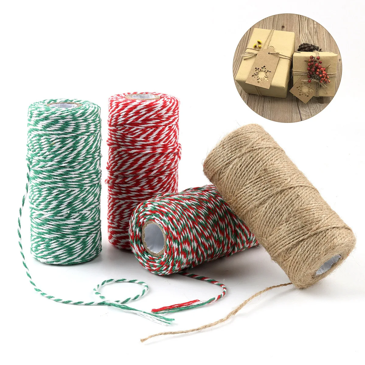 1.5mm Cotton Bakers Twine String Cord Rope Two-color Cotton Craft Twine Home Textile Gift Packaging Christmas Wedding Decor