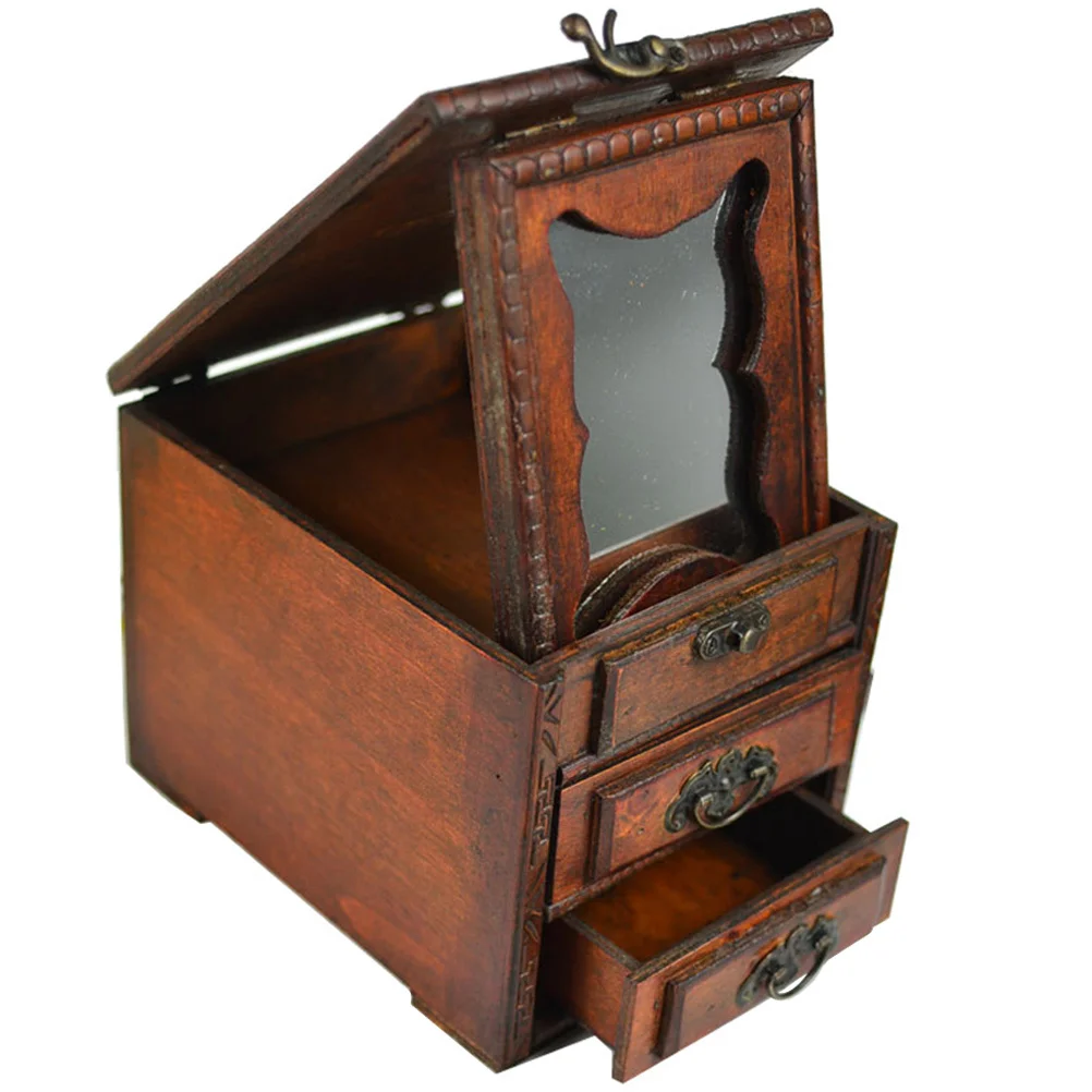 Wooden Jewelry Box Chinese Style Mirror Elegant Organizer for Ring Necklace Earrings Bracelets Storage Jewelry Box