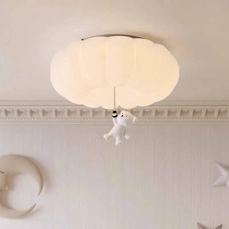 

Cream Wind Bedroom Ceiling Light French Pumpkin Eye Protection Children's Room Light Cute Bear Master Bedroom Second Bedroom Cei