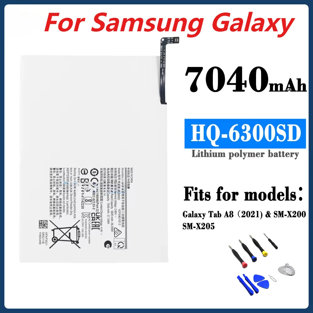 

New HQ-6300SD/HQ-6300NA 7040mAh Replacement Battery For Samsung Galaxy Tab A8 10.5 SM-X200 SM-X205 Tablet batteria+Tools