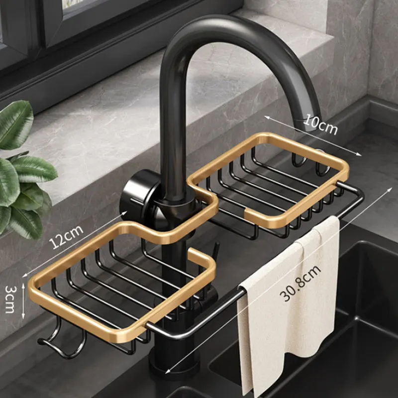 

Water Faucet Sink Drain Sponge Holder Drain Rack Towel Storage Rack Aluminum Soap Shelf Bathroom Accressories