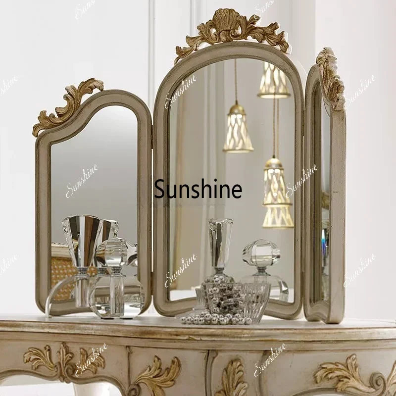 American carved vertical tri-fold mirror, bedroom dresser princess makeup mirrorTJ