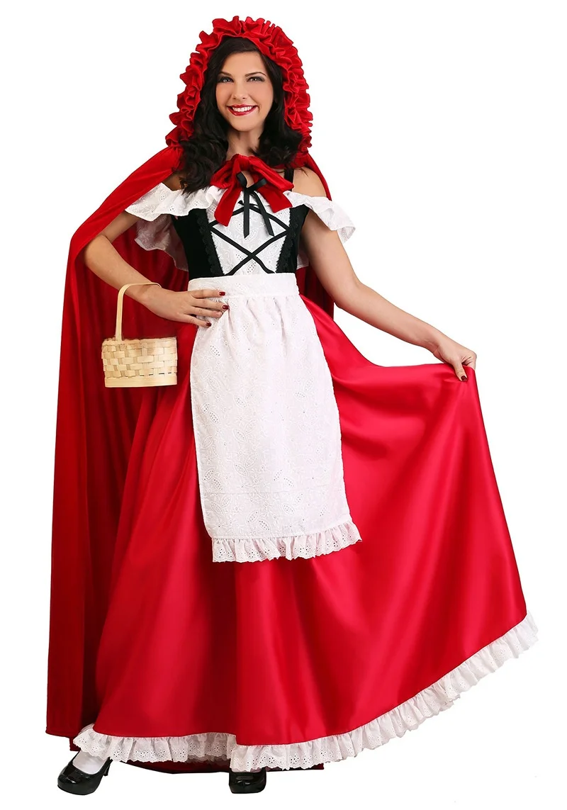 2023 New loween Little Red Riding Hood Costume Large Size Cosplay Par Ball Queen Clothes Long Cloak Cisas Outfit