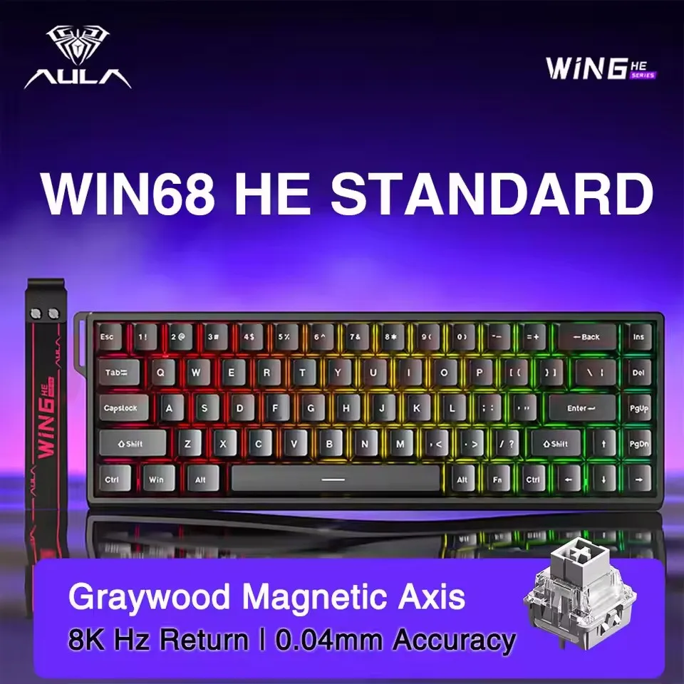 AULA WIN60 WIN68 HE Magnetische Kabelgebundene Tastaturen, Esports Rapid Trigger 8K Return RGB Hotswap Mechanische Tastatur für PC-Gamer, Geschenke