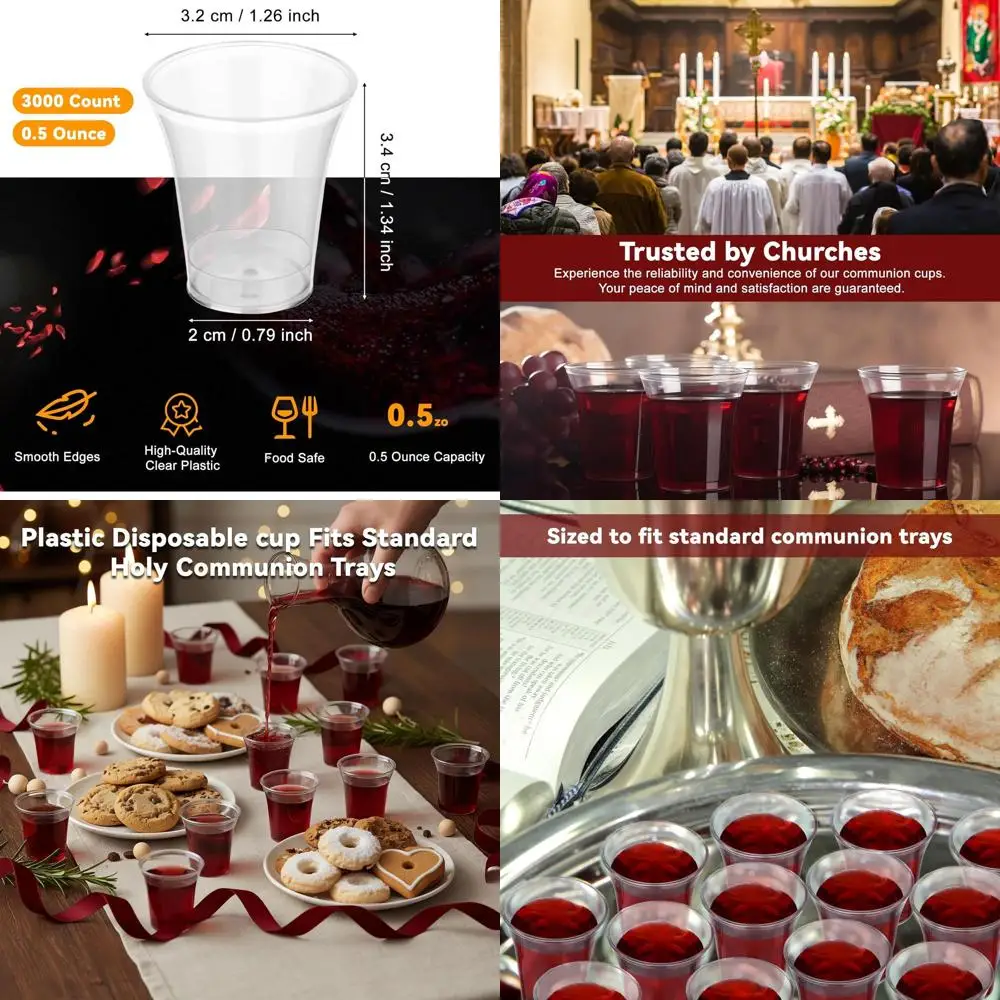 

Set of 3000 Disposable 1-3/8 Plastic Communion Cups for Church Services, Fits Standard Trays, 0.5 Oz
