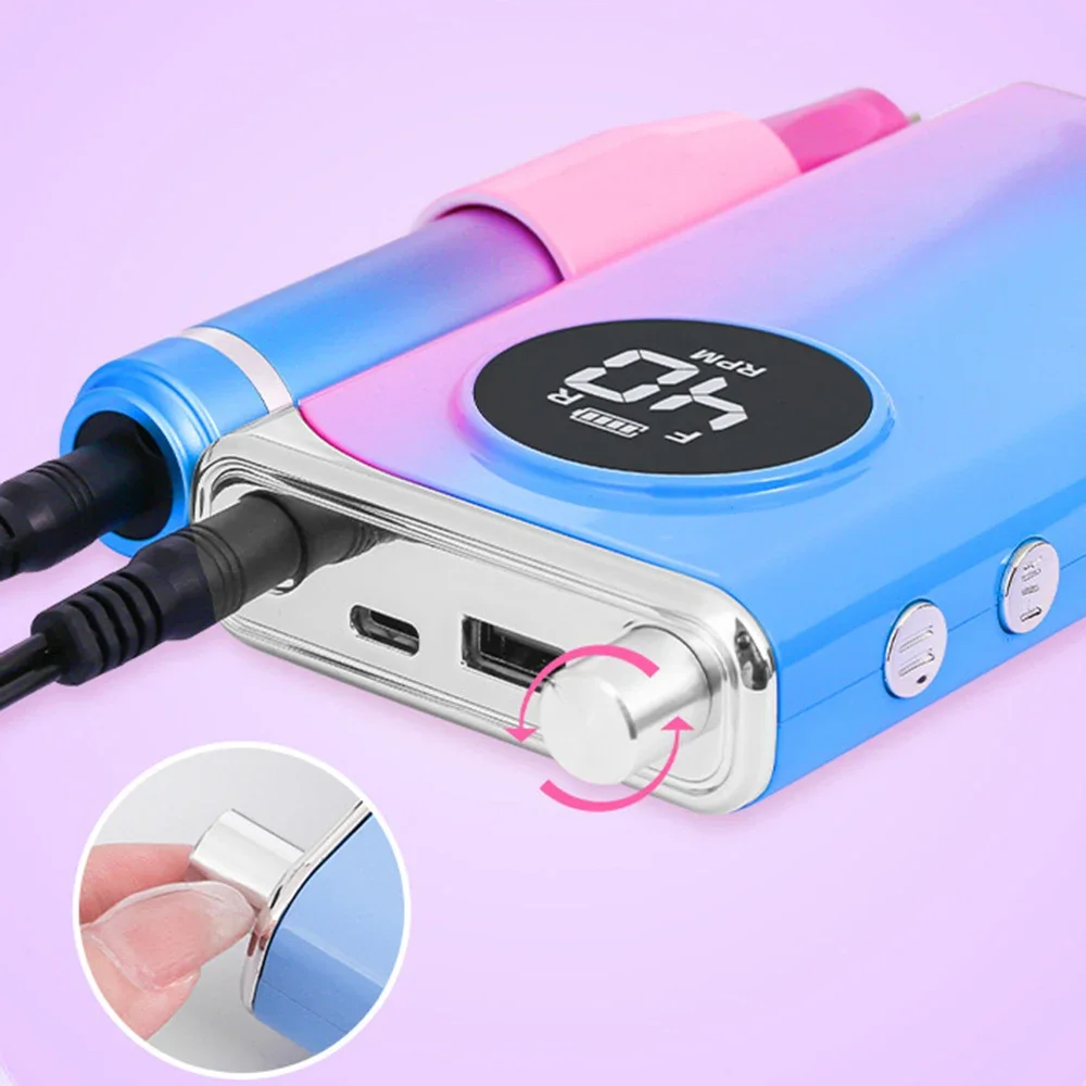 Portable Nail Drill Professional 40000 RPM,  Rechargeable Electric Nail File Machine  for Acrylic Nails Gel Polishing Removing